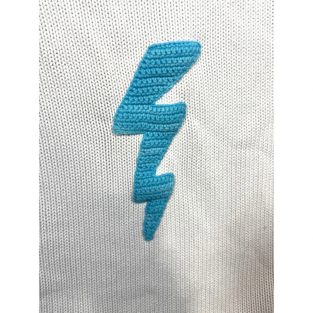 Pottery Barn Modern Baby‎ Blanket White Knit Blue Lightning Bolt